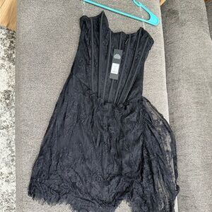 Fashion Nova Black Strapless Asymmetrical Sheath Dress